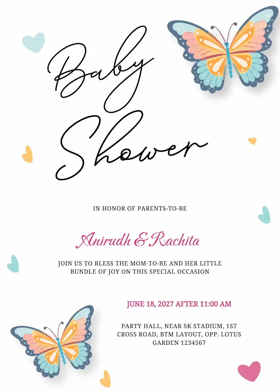 Blue pink butterfly - Baby shower invitation