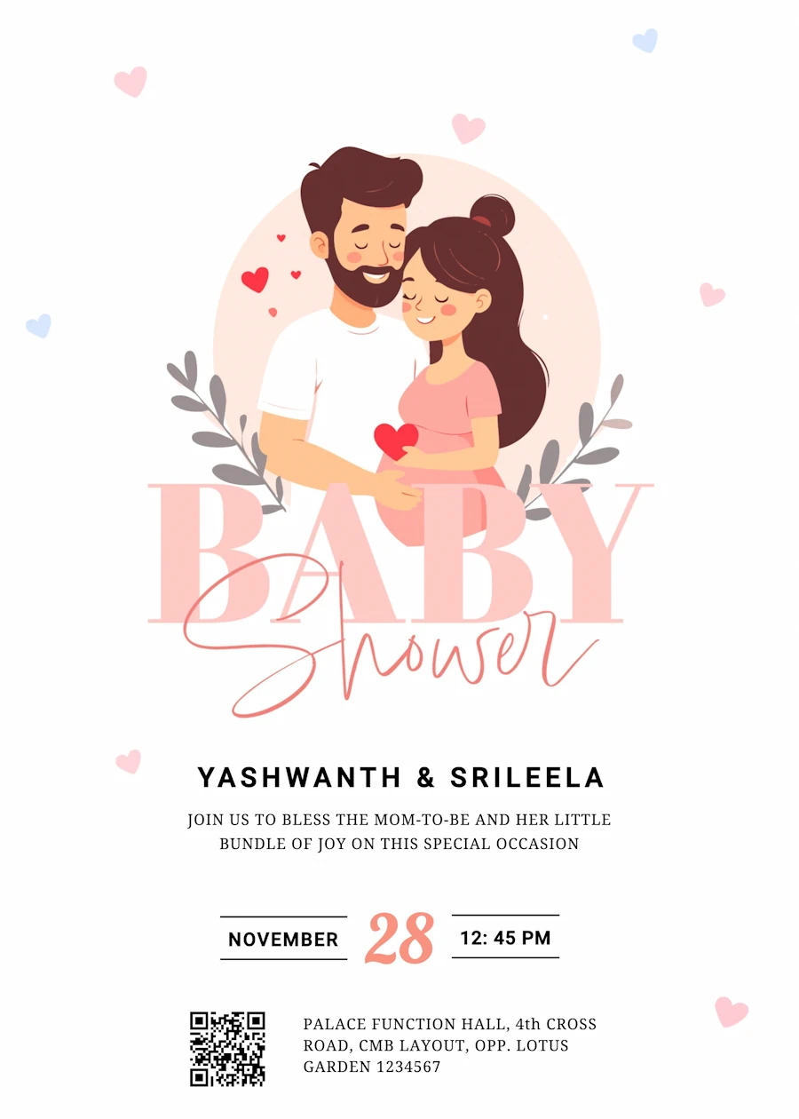 Cute couple illustration - Baby shower invitation