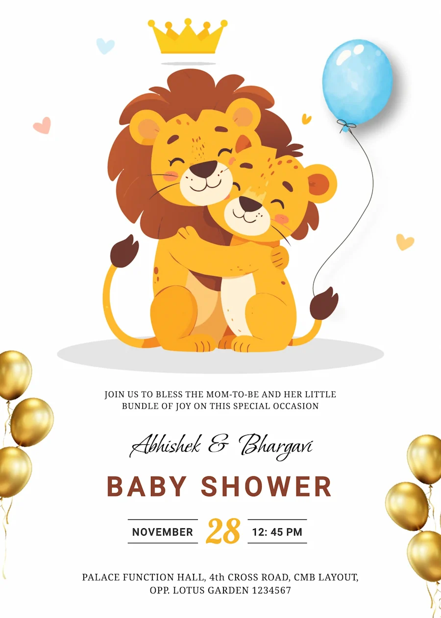 Cute lion with cub - Baby shower invitation