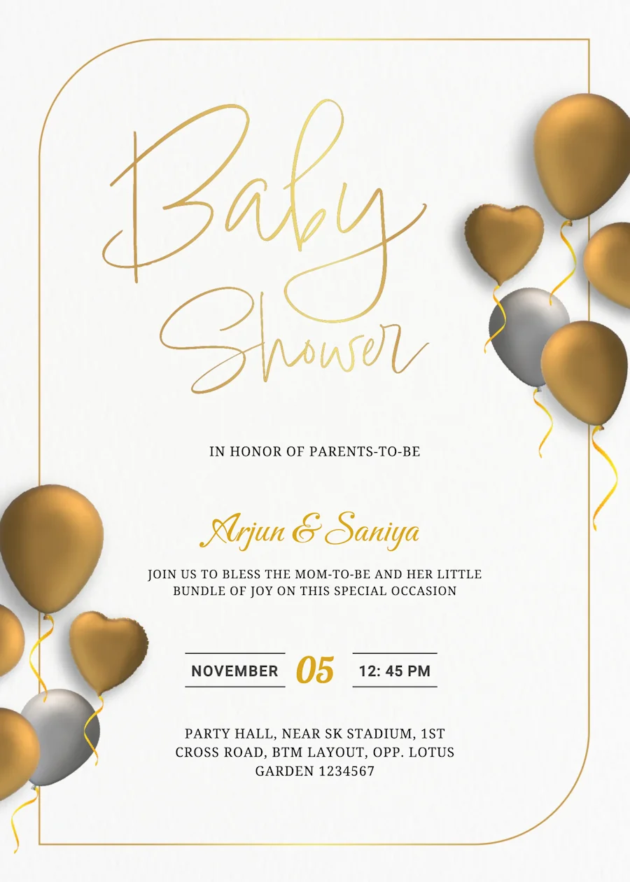 Golden balloons elegant - Baby shower invitation