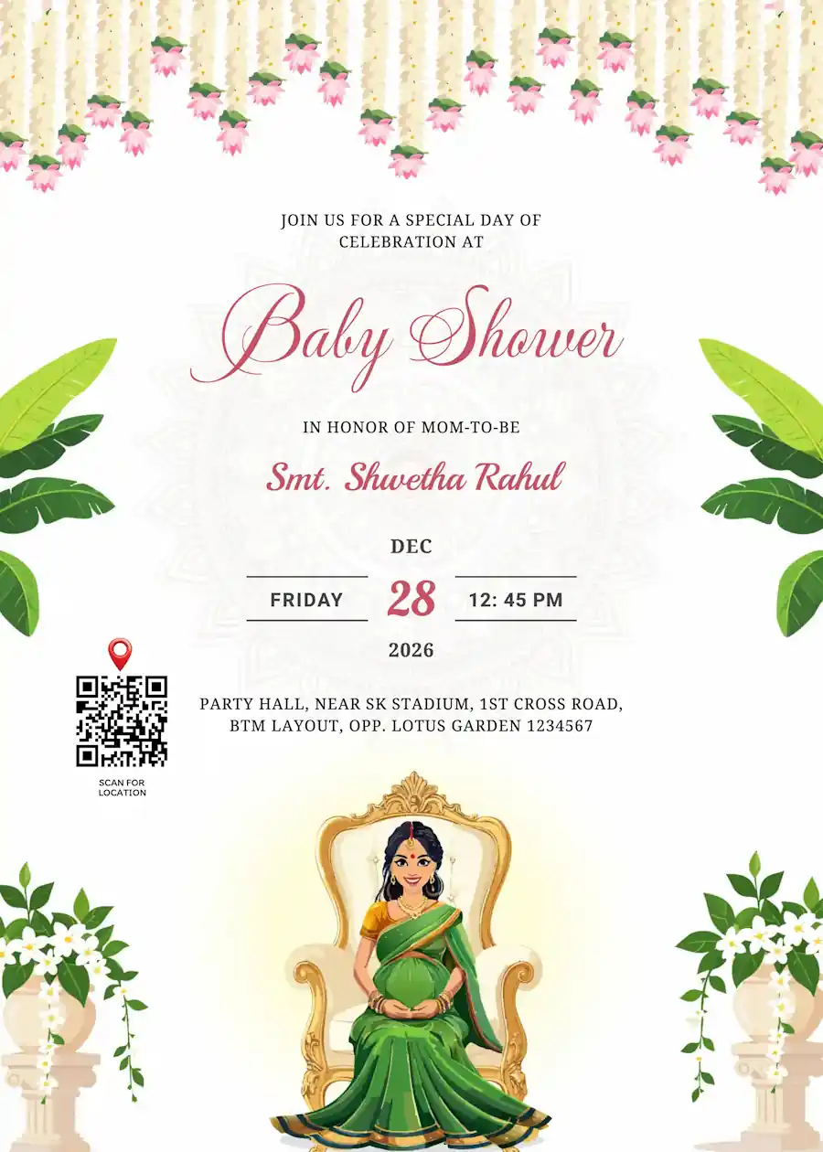 Green and pink traditional - Baby shower invitation