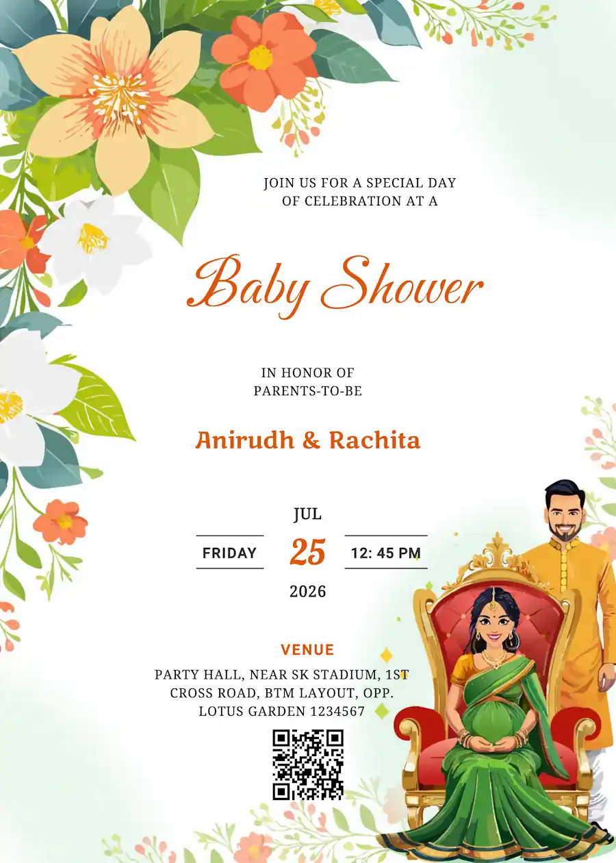 Green floral godh bharai - Baby shower invitation