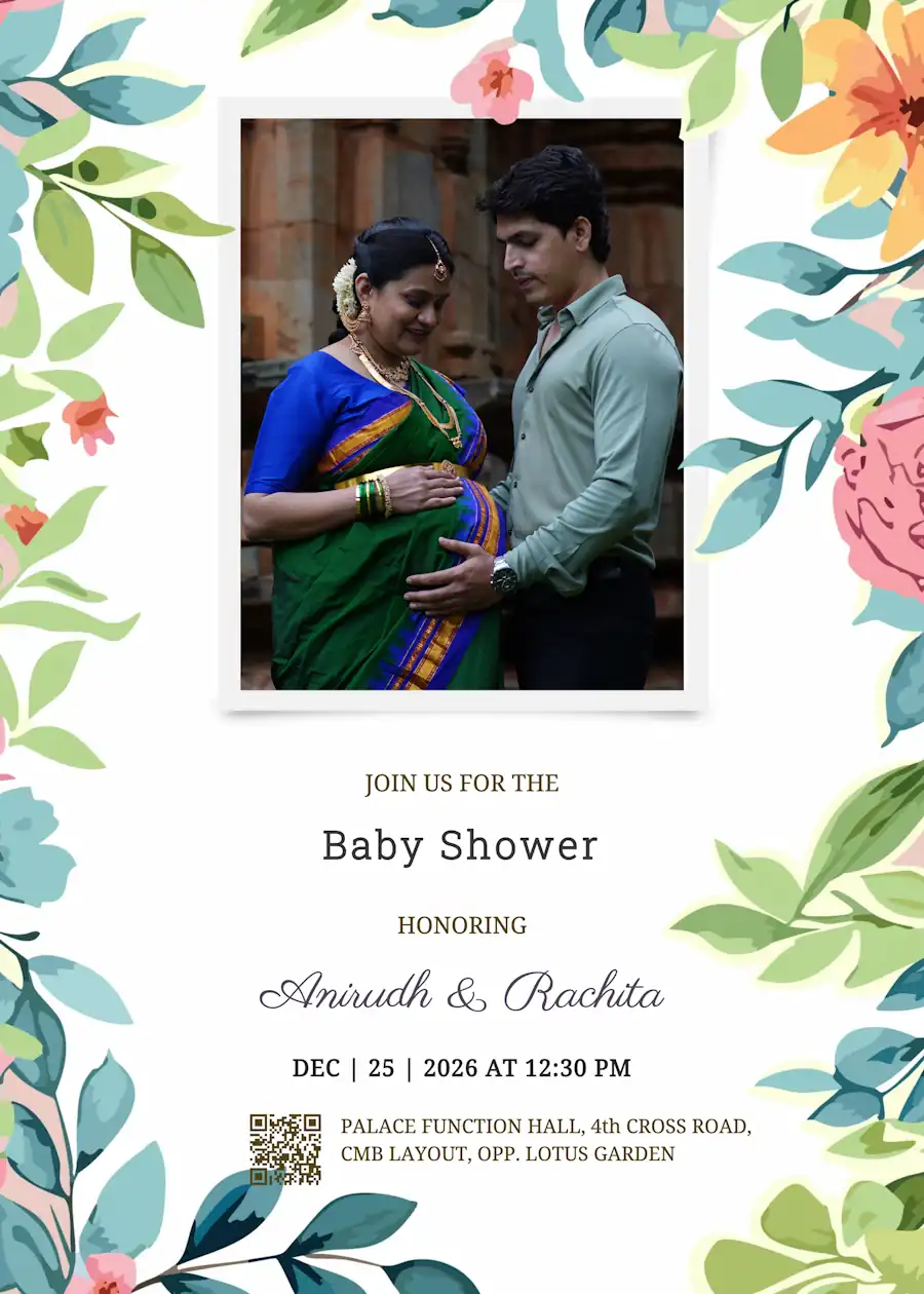 Green floral modern - Baby shower invitation
