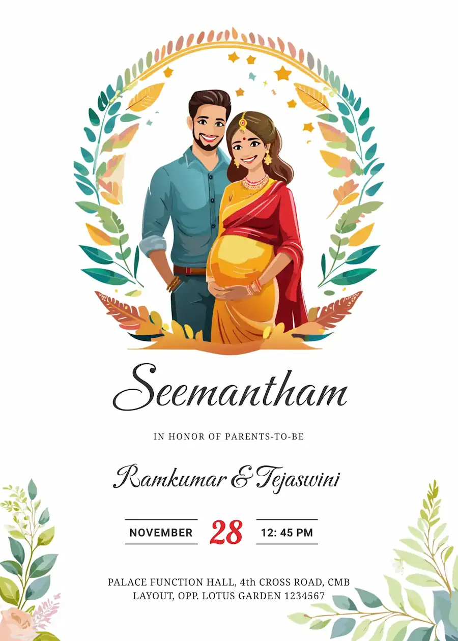 Indian couple floral - Baby shower invitation