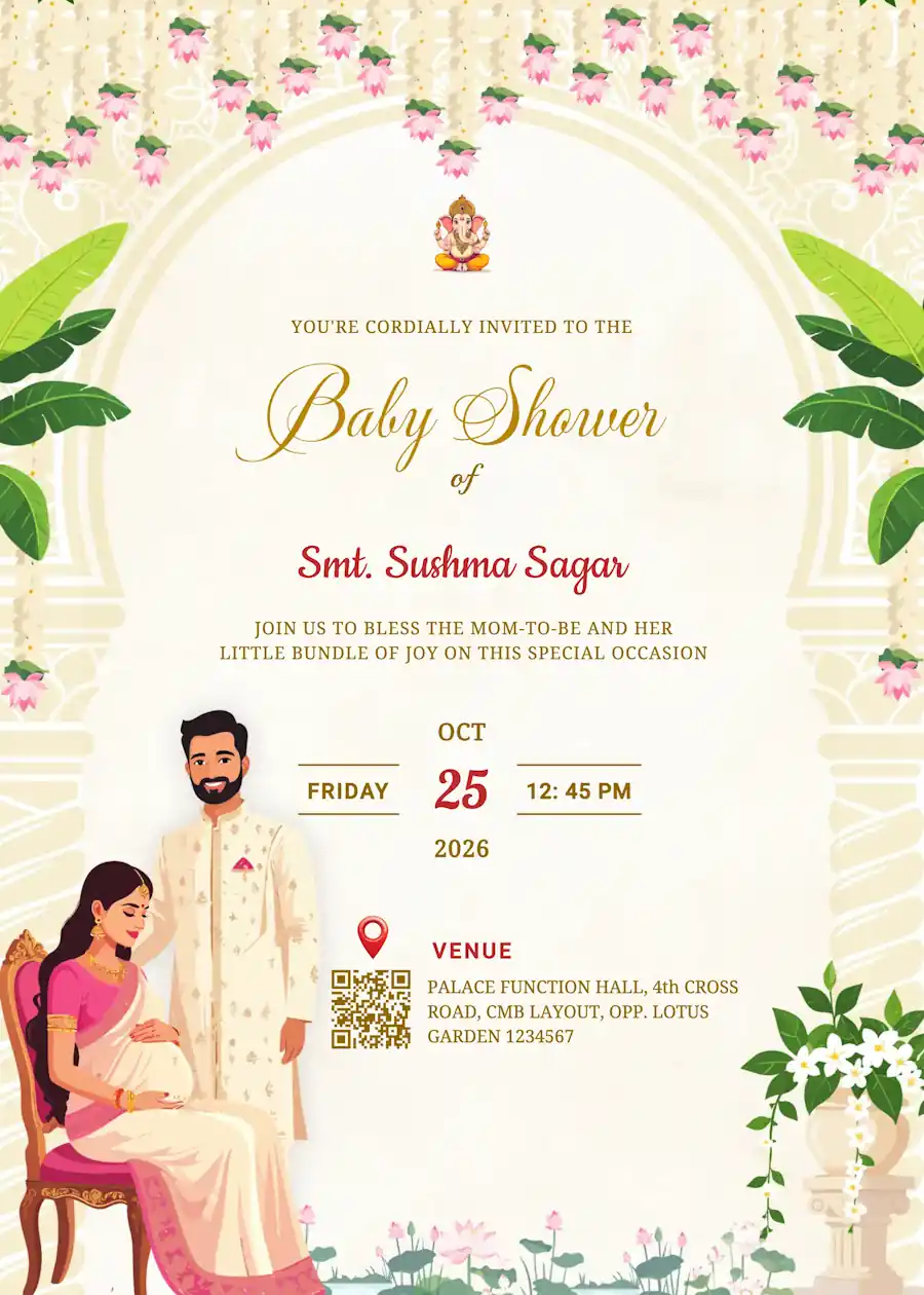 Indian traditional floral - Baby shower invitation