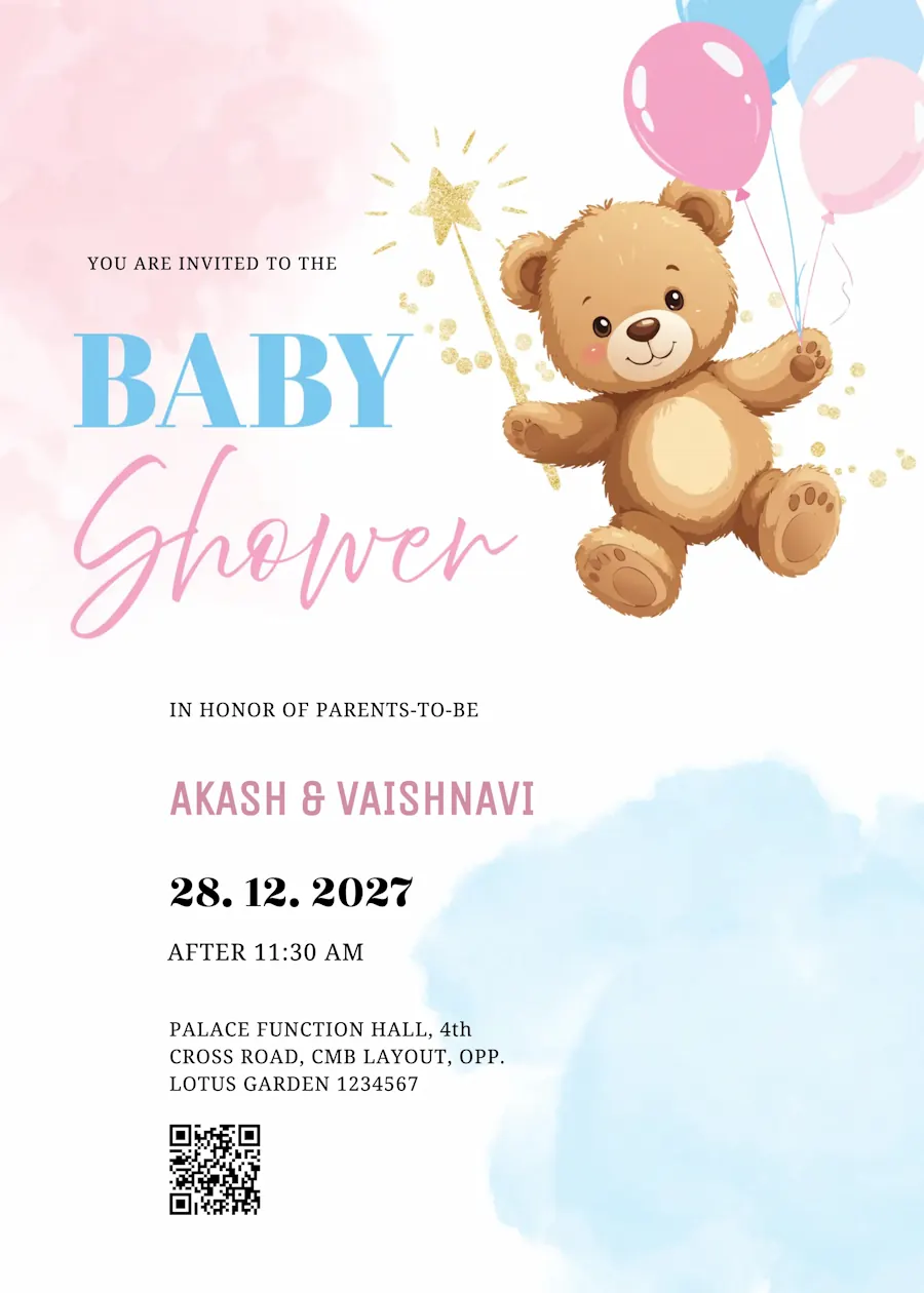 Pink and blue cute teddy - Baby shower invitation