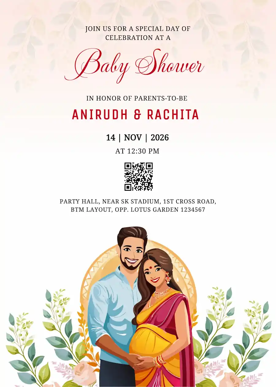 Pink and green floral - Baby shower invitation
