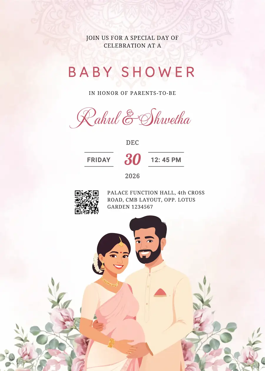 Pink and green floral couple - Baby shower invitation