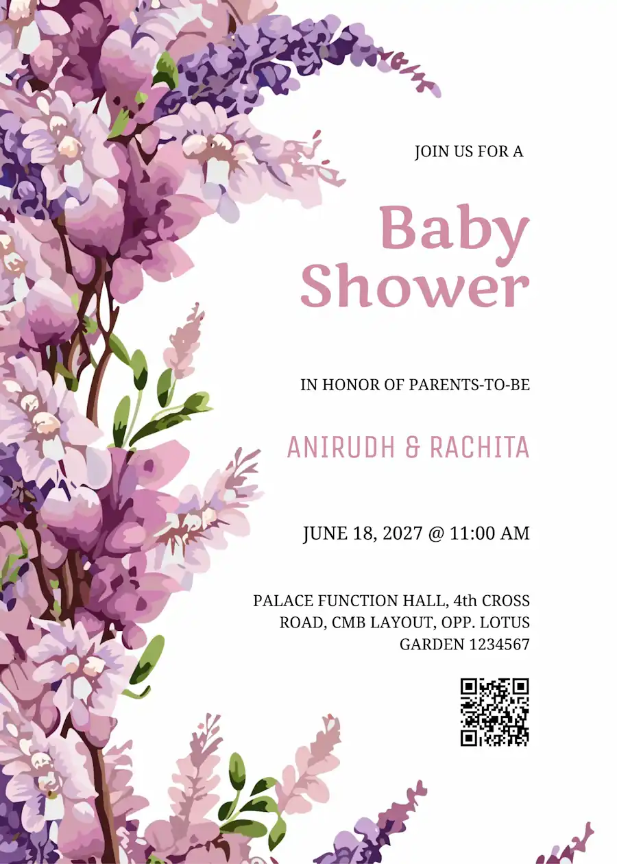 Pink and purple floral - Baby shower invitation