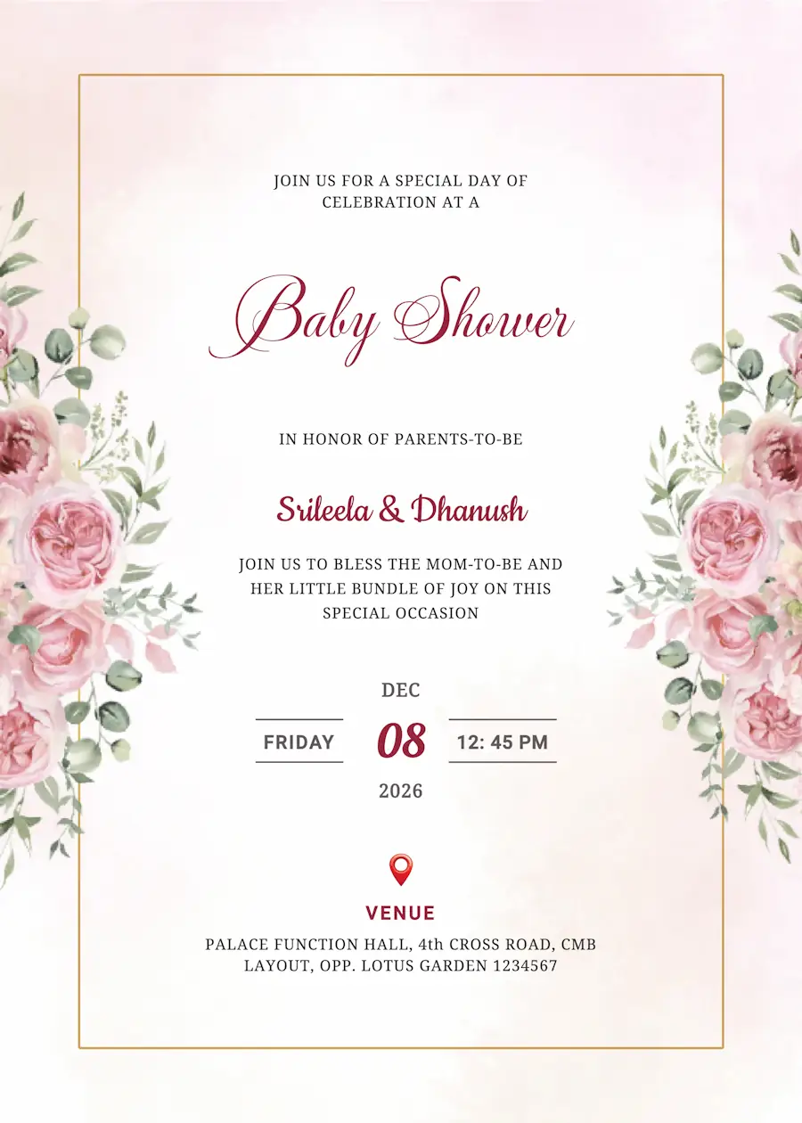 Pink rose elegant - Baby shower invitation