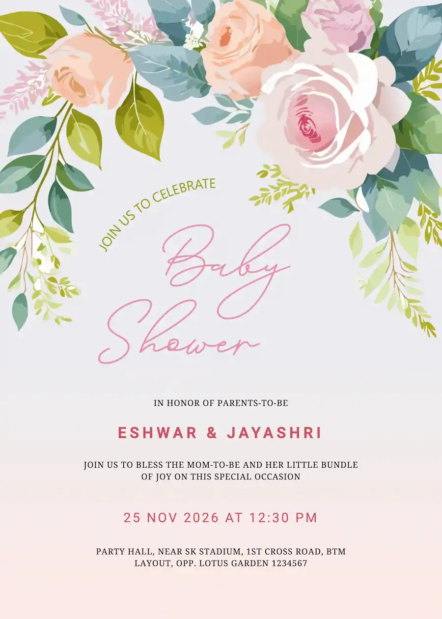 Pink rose floral - Baby shower invitation