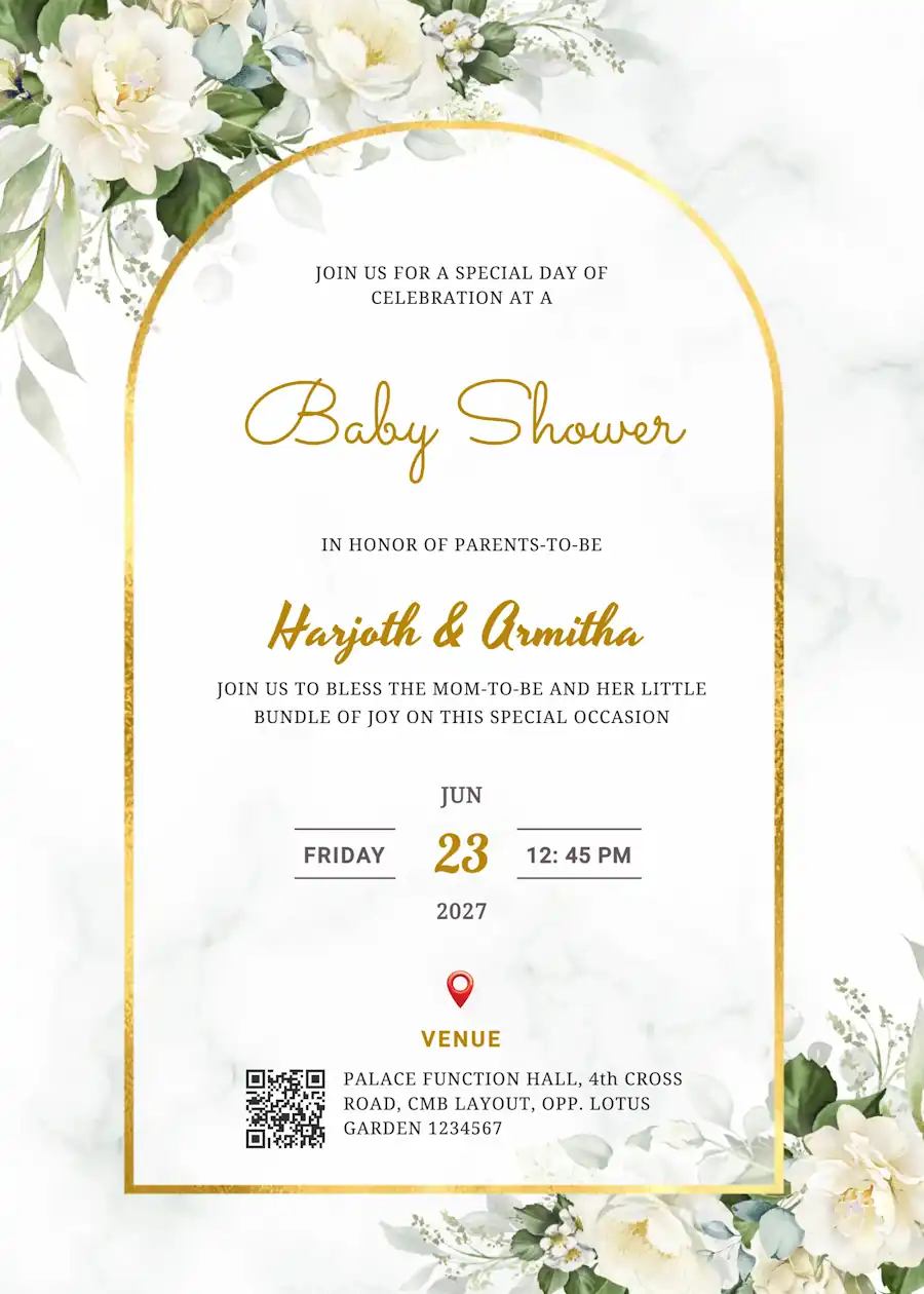 White and green floral elegant - Baby shower invitation