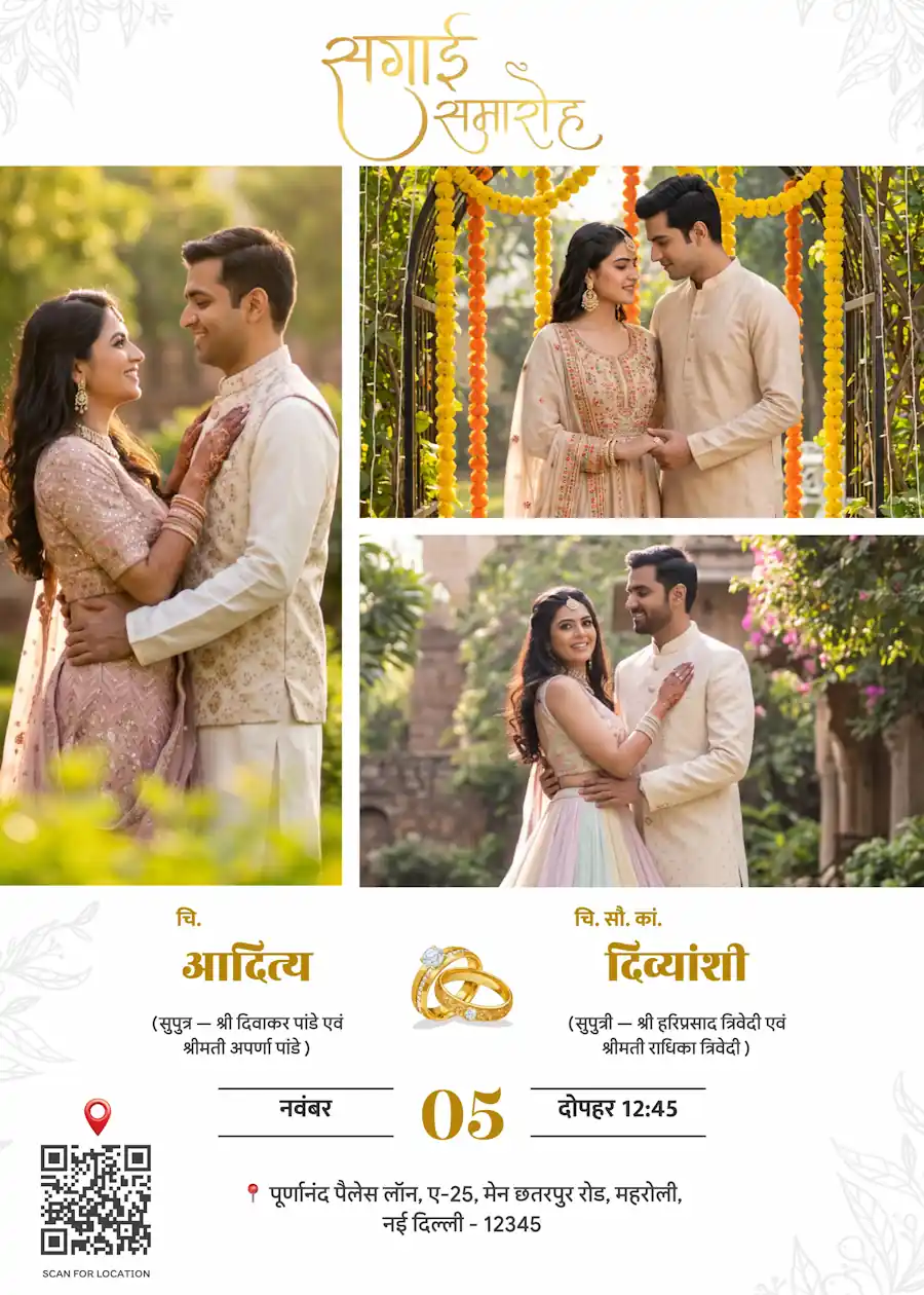 Elegant photo collage - Hindi engagement invitation