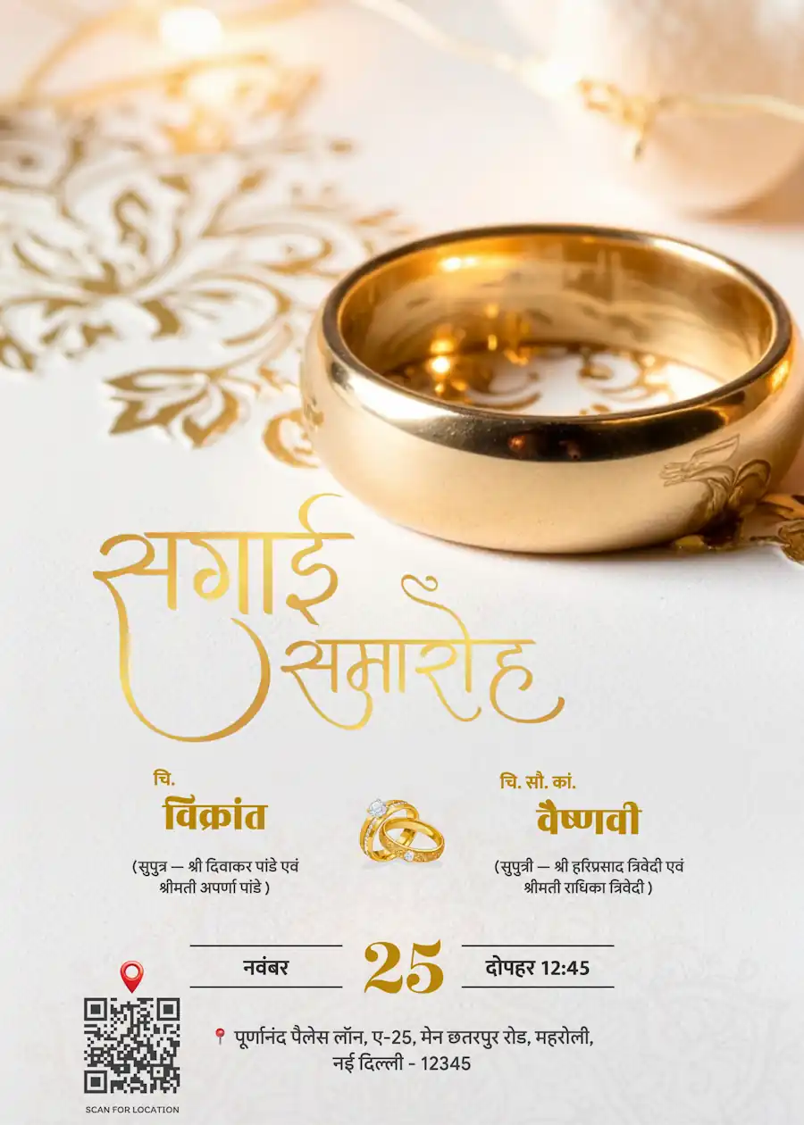 Gold and cream baroque - Hindi engagement invitation