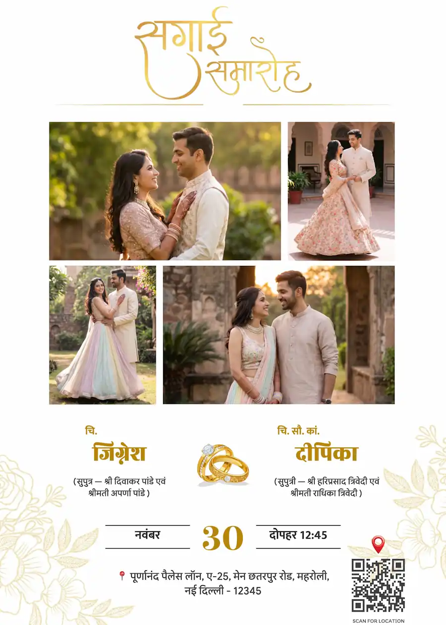 Multi frame photo - Hindi engagement invitation
