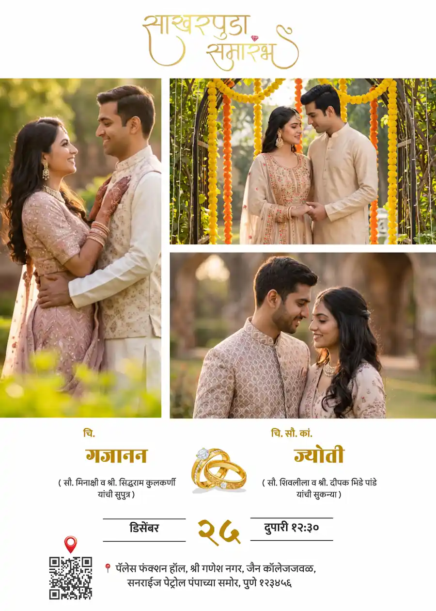 Elegant photo collage - Marathi engagement invitation