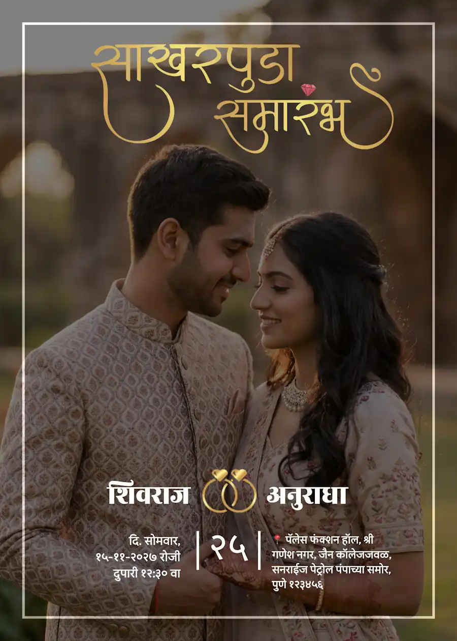 Elegant photo - Marathi engagement invitation