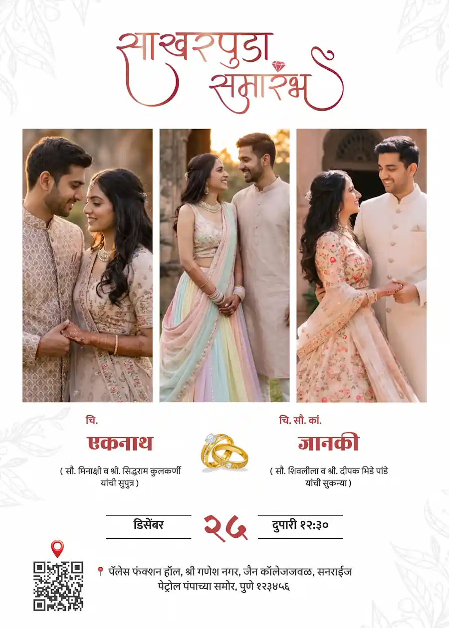 Vertical multi frame - Marathi engagement invitation