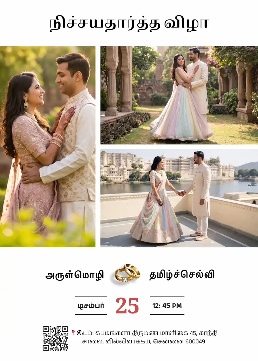 Elegant photo collage - Tamil engagement invitation