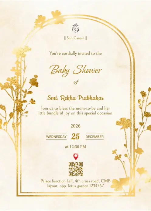 Classic golden arch theme baby shower invitation