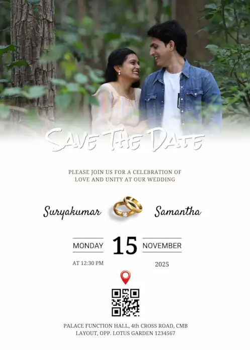 Customizable wedding invitation with a wide horizontal placeholder to upload couple photo