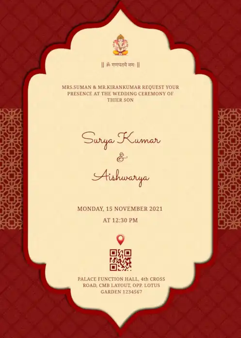 Royal red wedding invitation featuring a premium linen texture and elegant formal layout