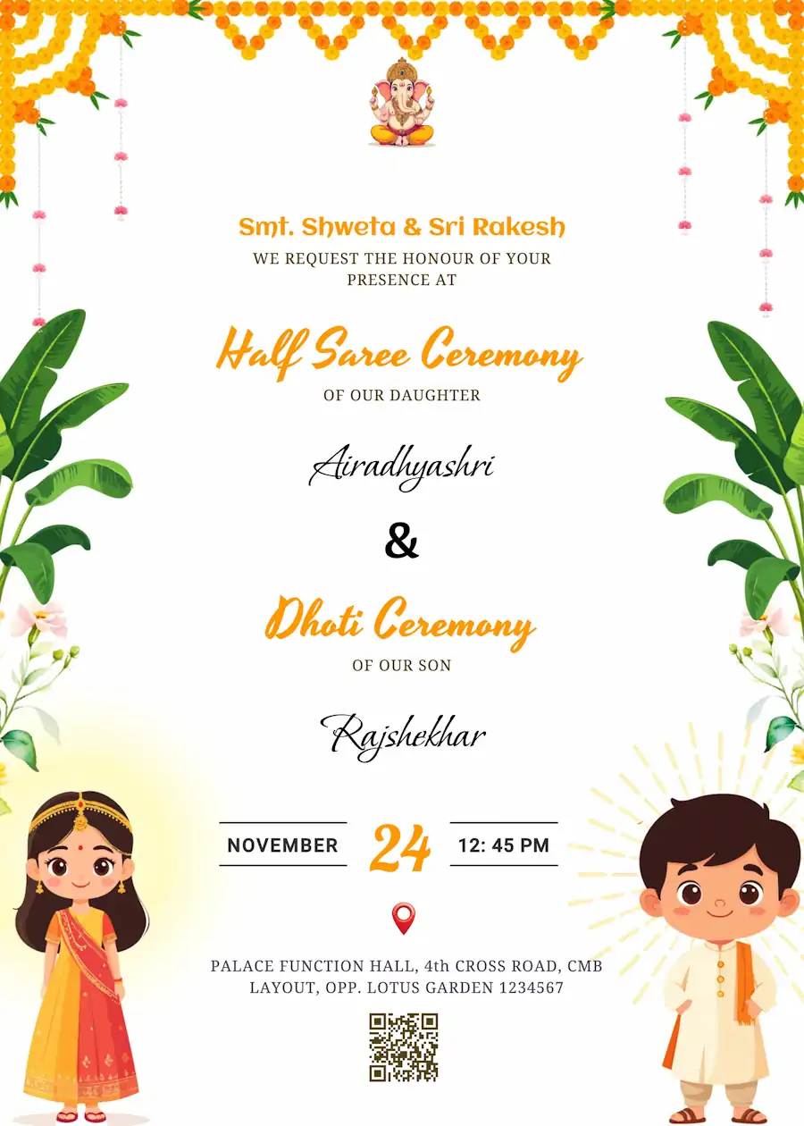 Dhoti ceremony and - Half saree invitation
