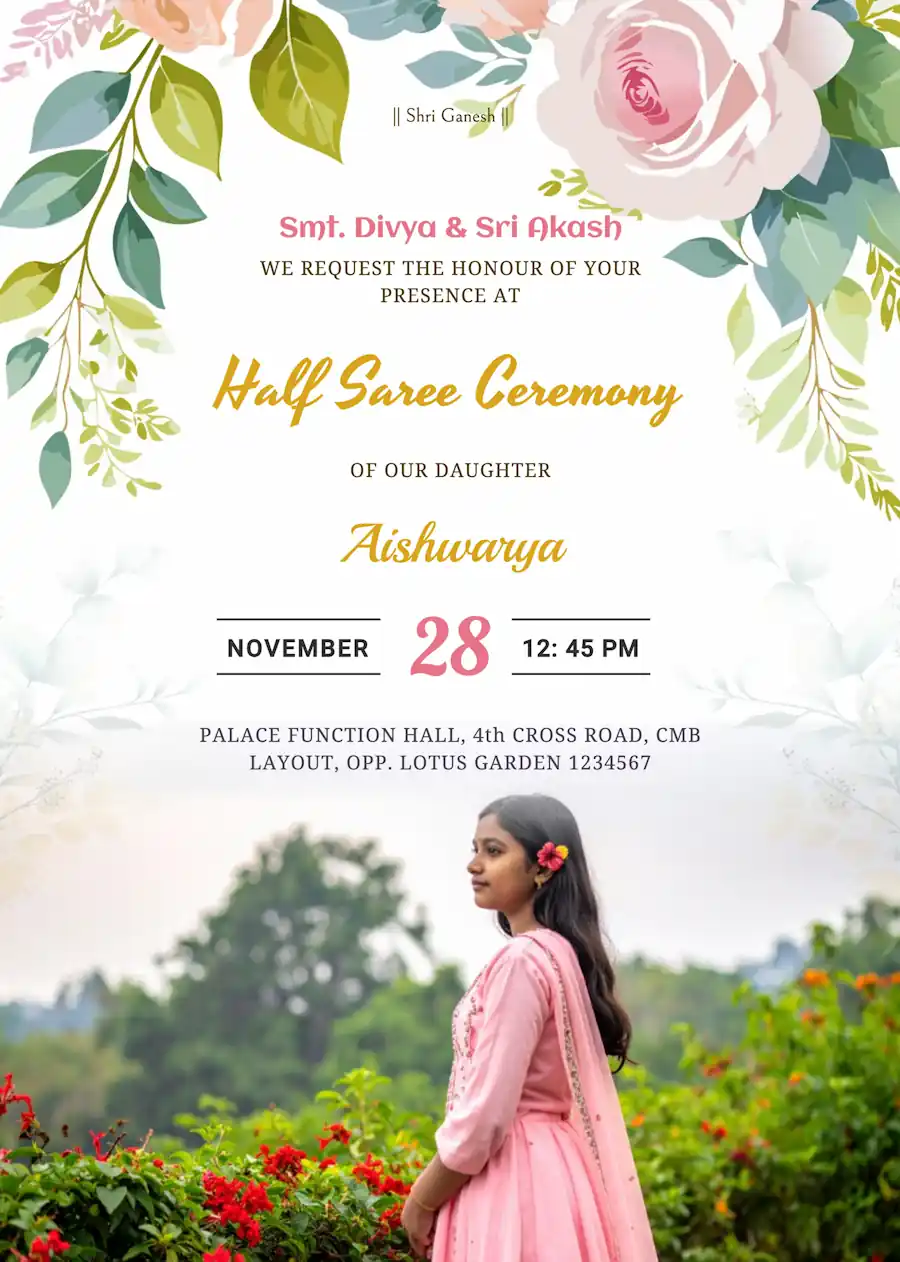 Floral photo frame - Half saree invitation