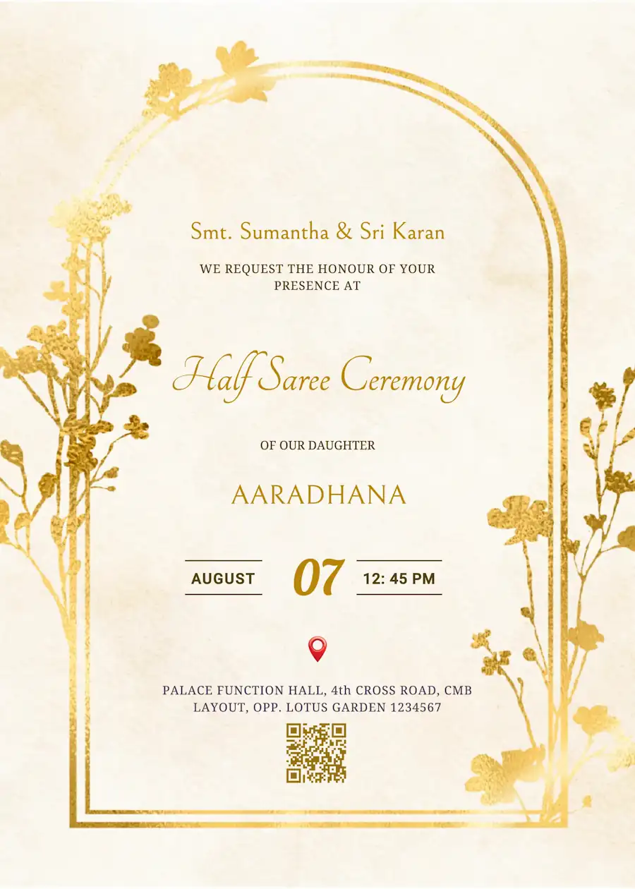Gold and cream elegant - Half saree invitation