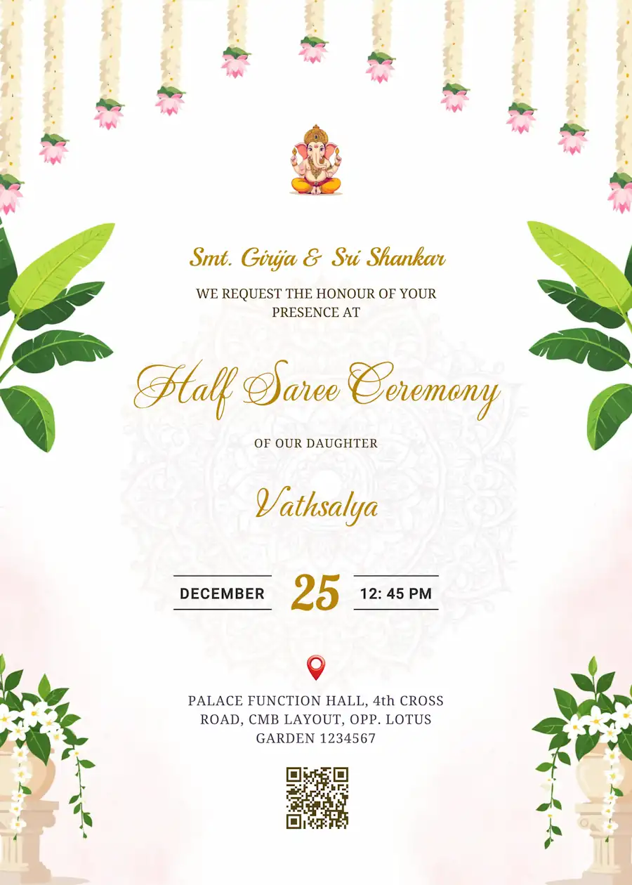 Green and cream traditional - Half saree invitation