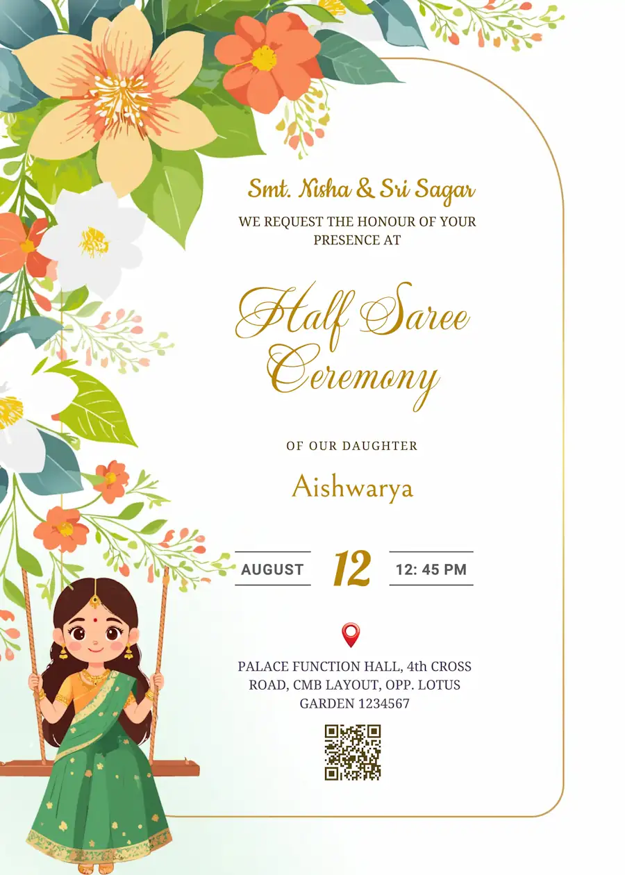 Green floral - Half saree invitation