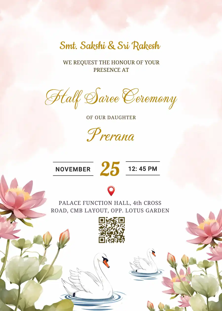 Indian culture pink watercolor - Half saree invitation