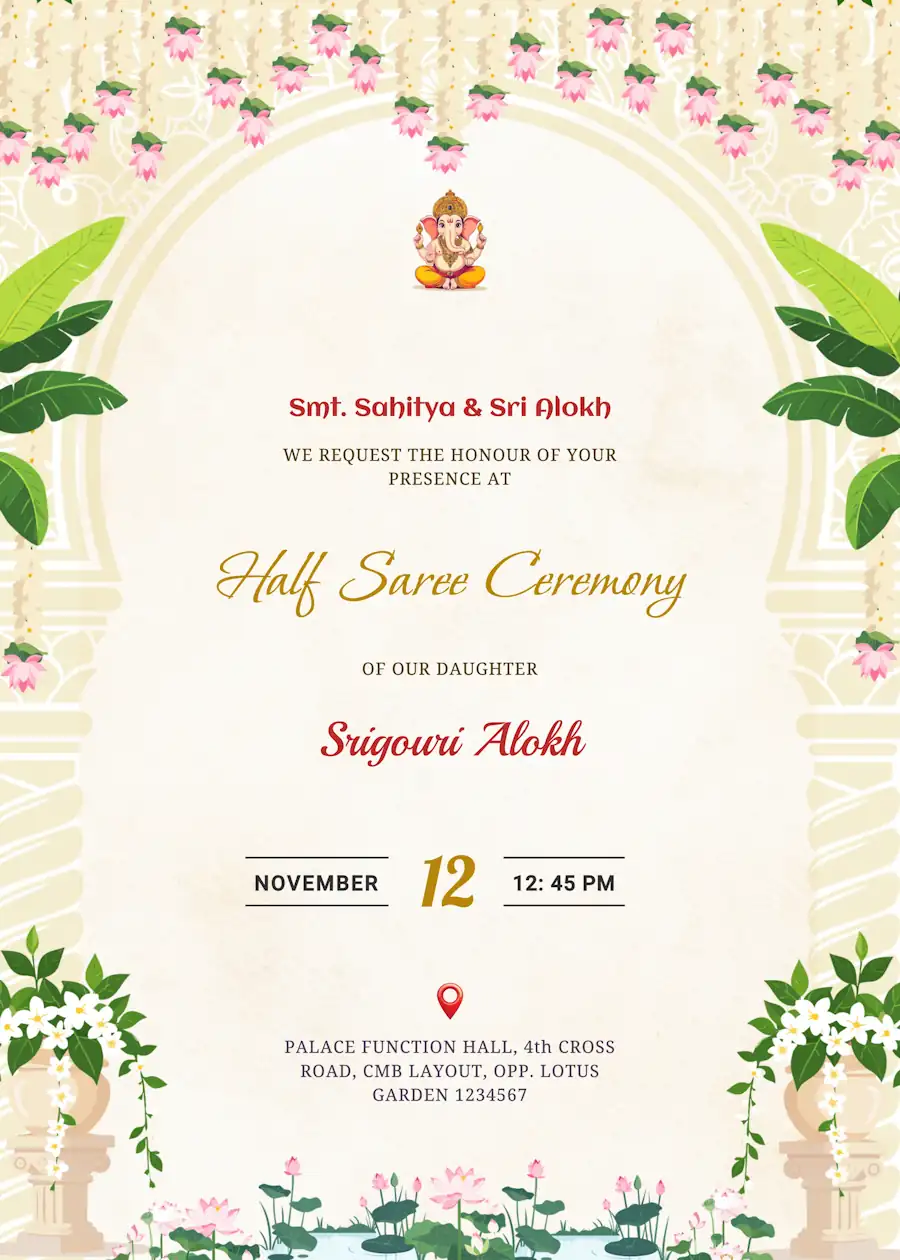 Indian pink and beige traditional - Half saree invitation