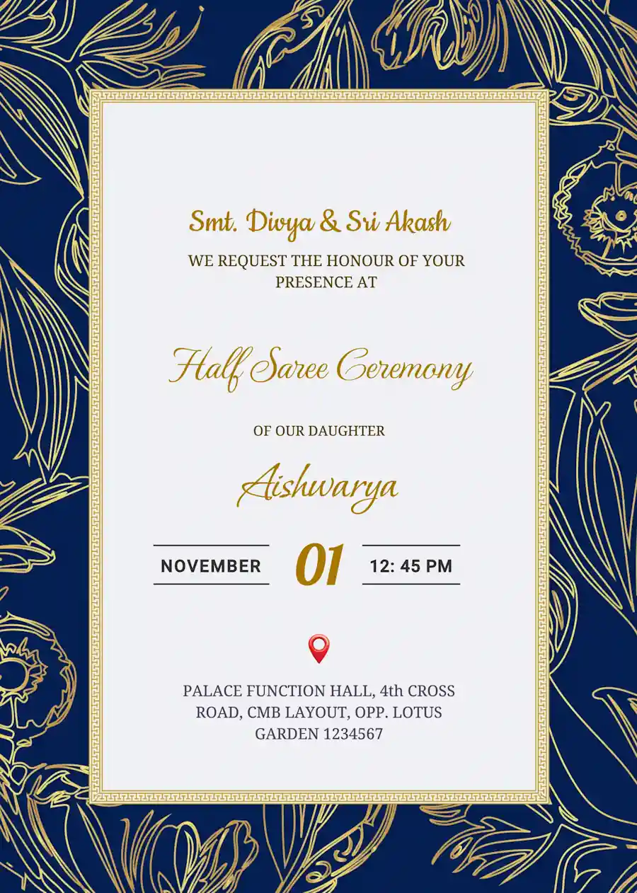 Navy blue and gold royal - Half saree invitation