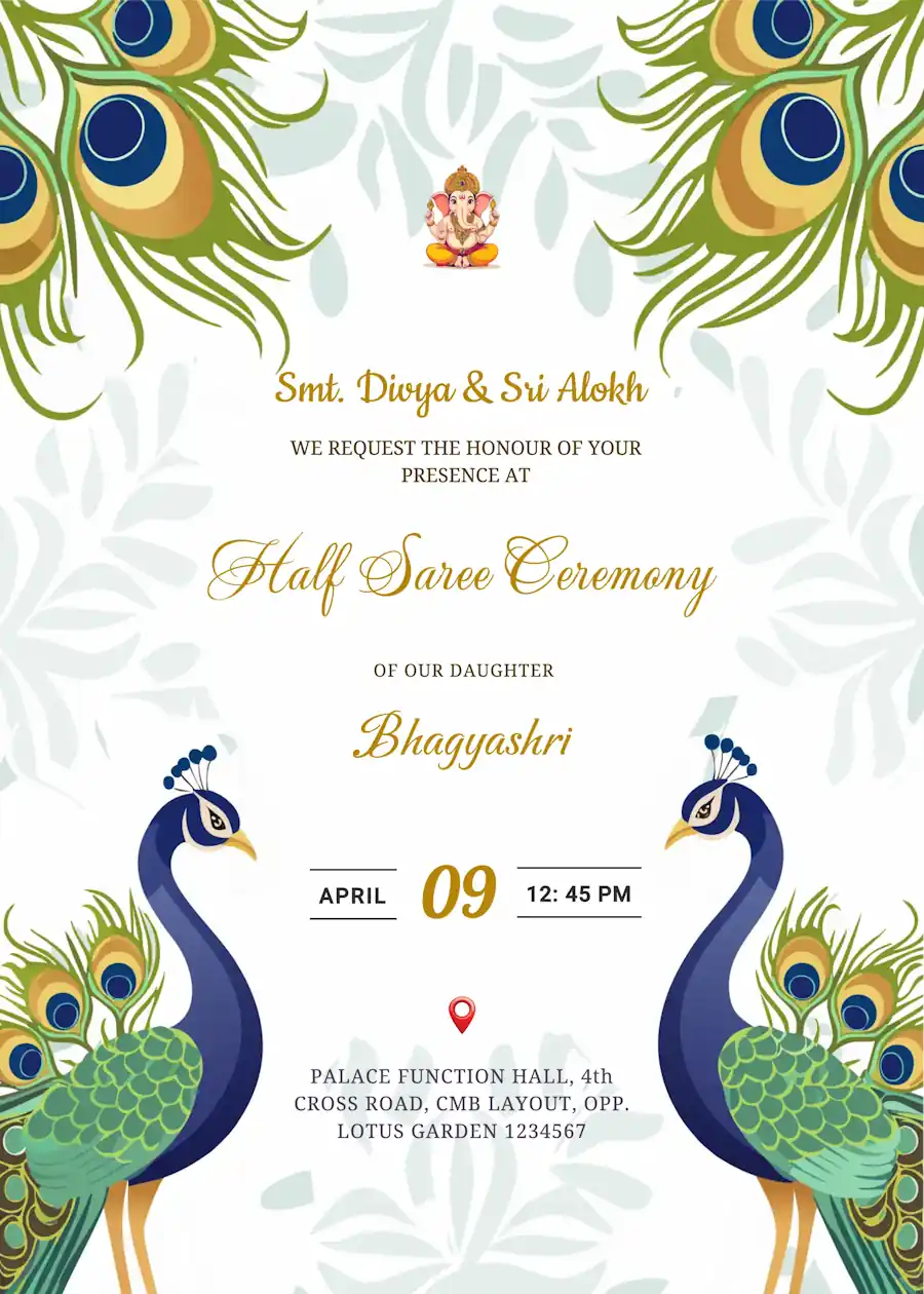 Peacock and feather - Half saree invitation