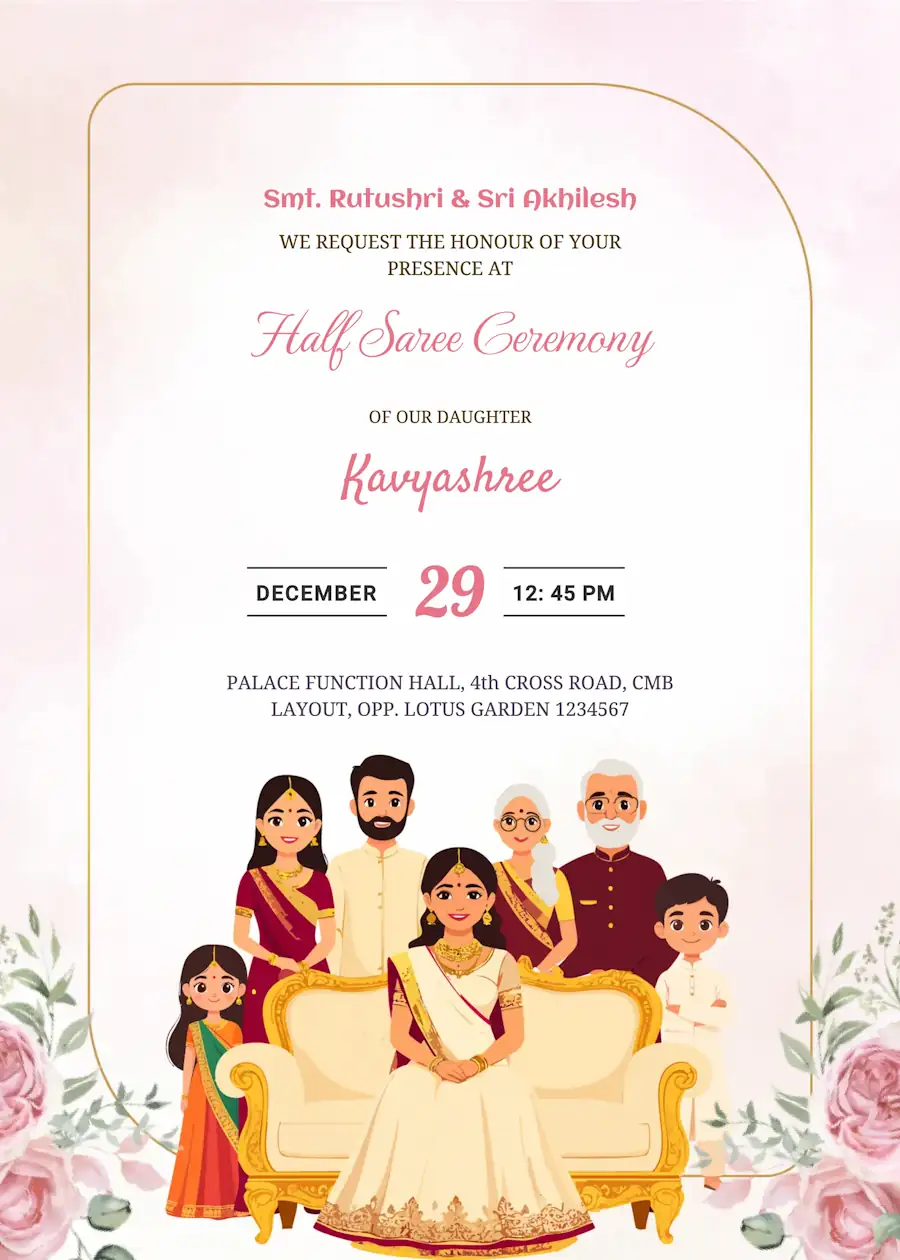 Pink joint family illustration - Half saree invitation
