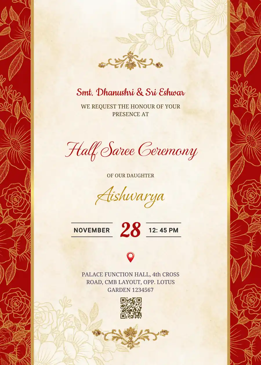 Red and gold royal - Half saree invitation
