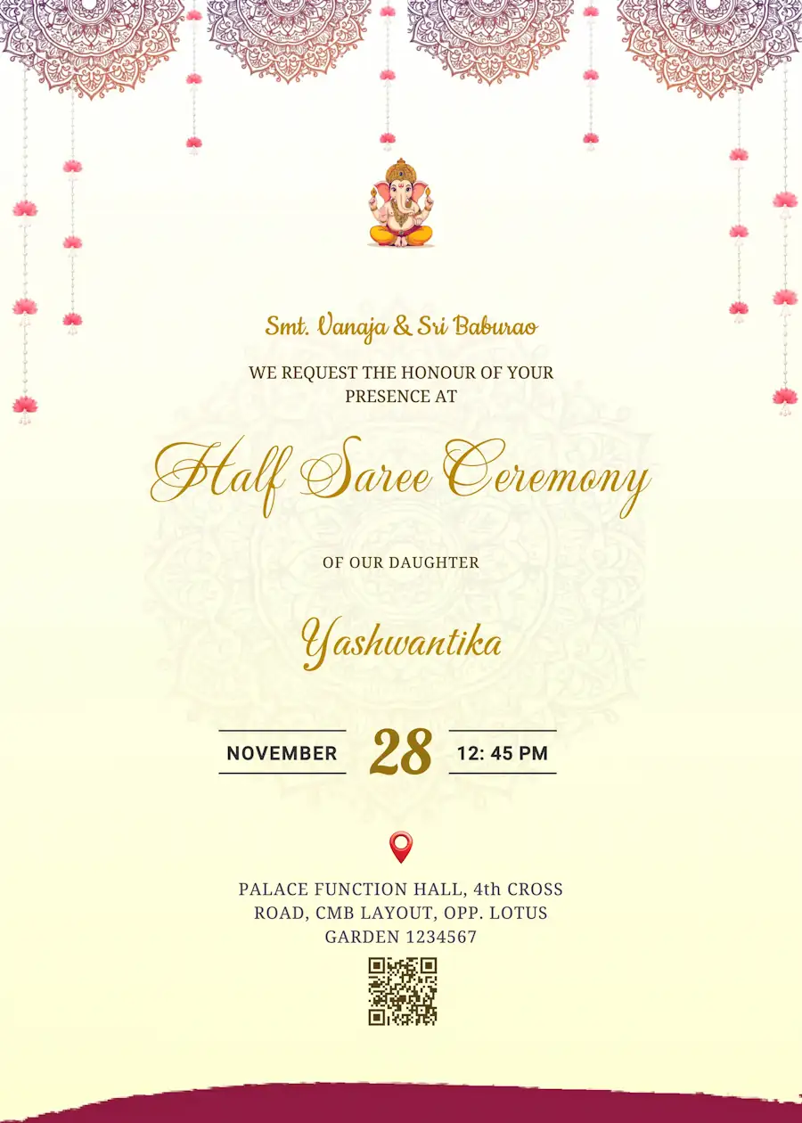 Red and yellow elegant - Half saree invitation