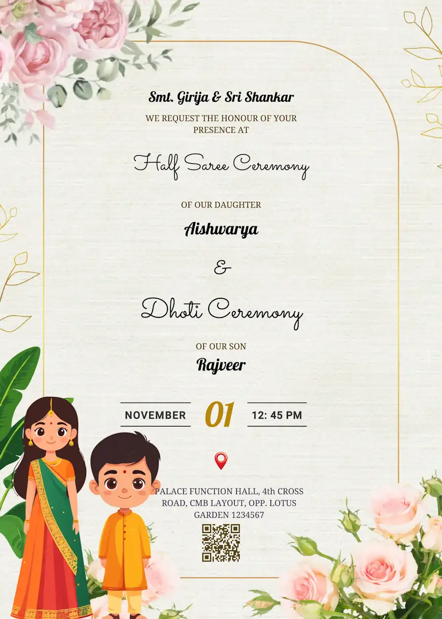 Traditional dhoti ceremony and - Half saree invitation