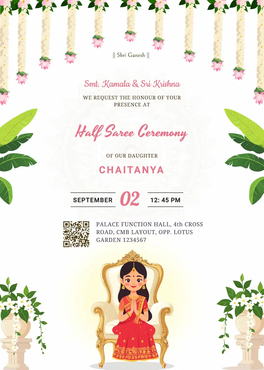 Traditional red saree girl - Half saree invitation