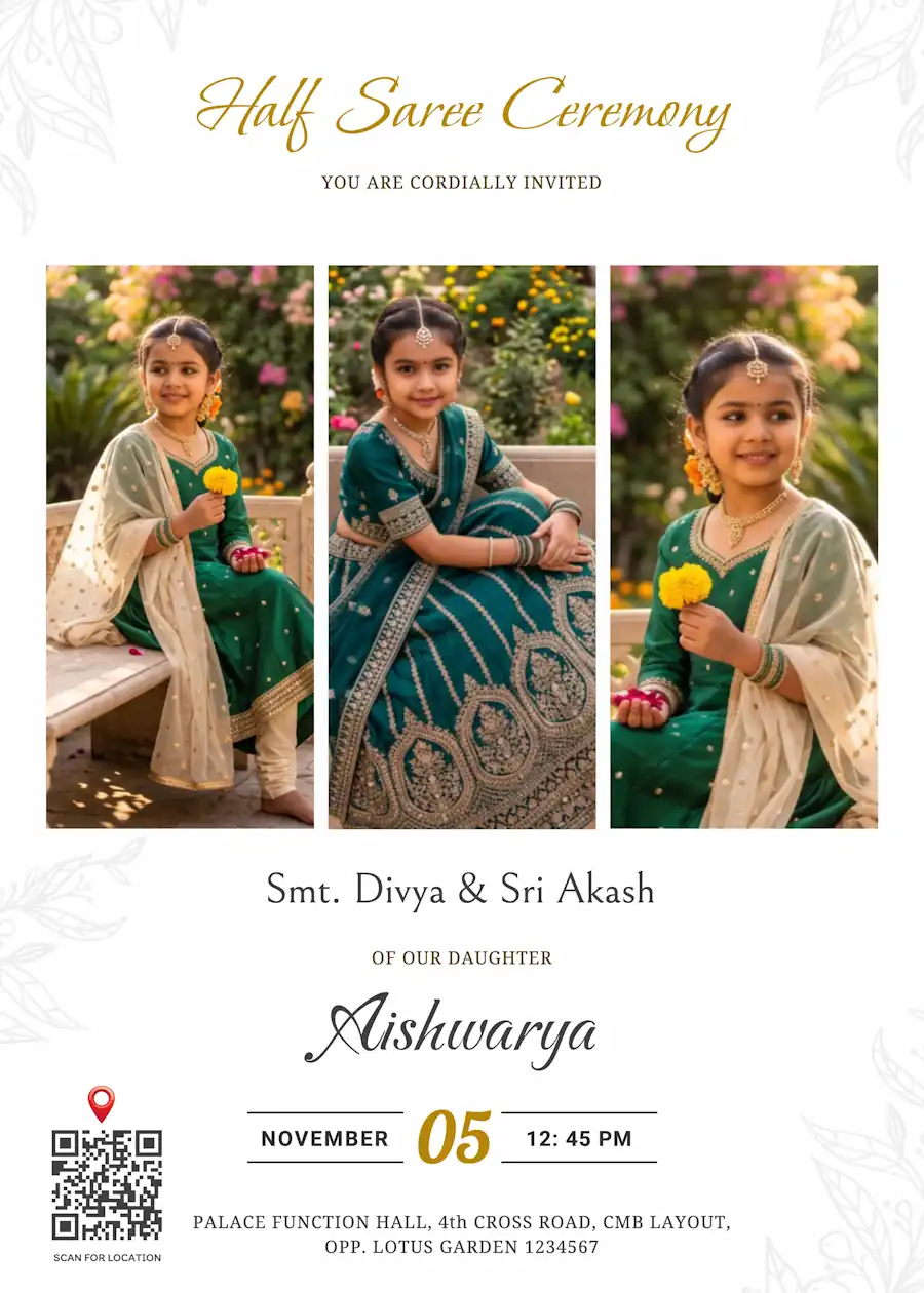 Vertical multi frame - Half saree invitation