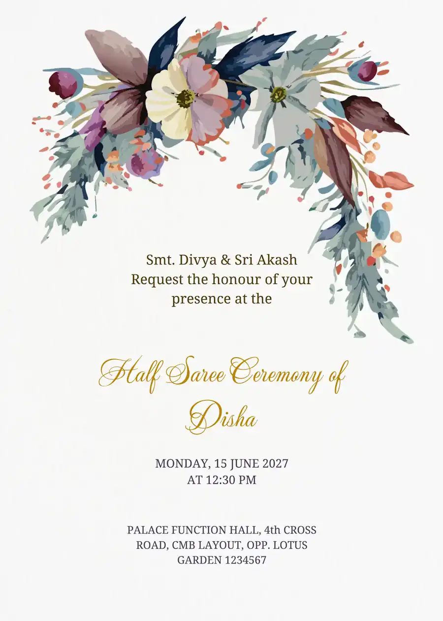 White floral minimalist - Half saree invitation (free)
