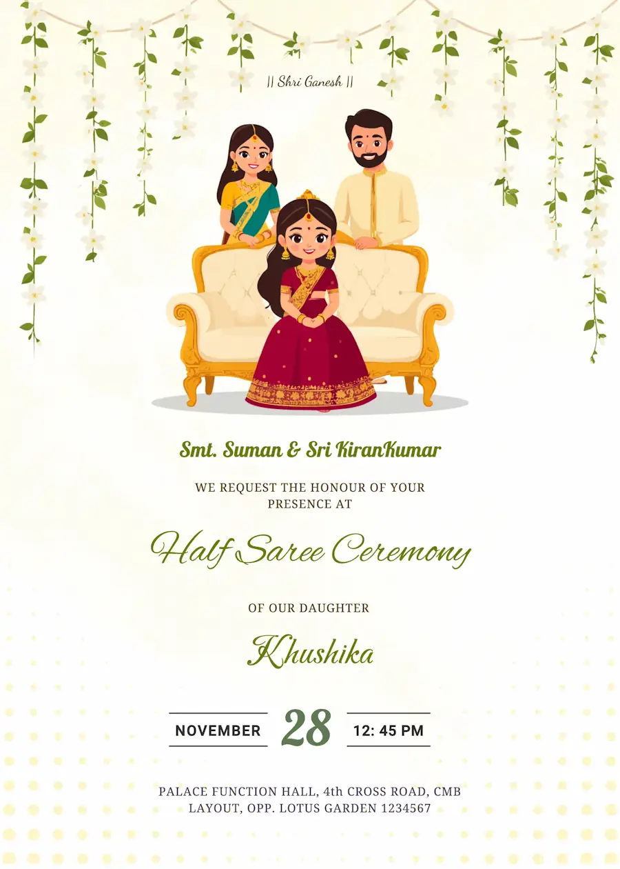 White green girl with parents - Half saree invitation