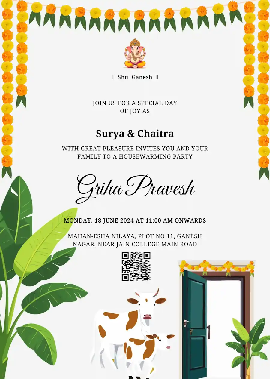 Indian traditional divine cow - Housewarming invitation