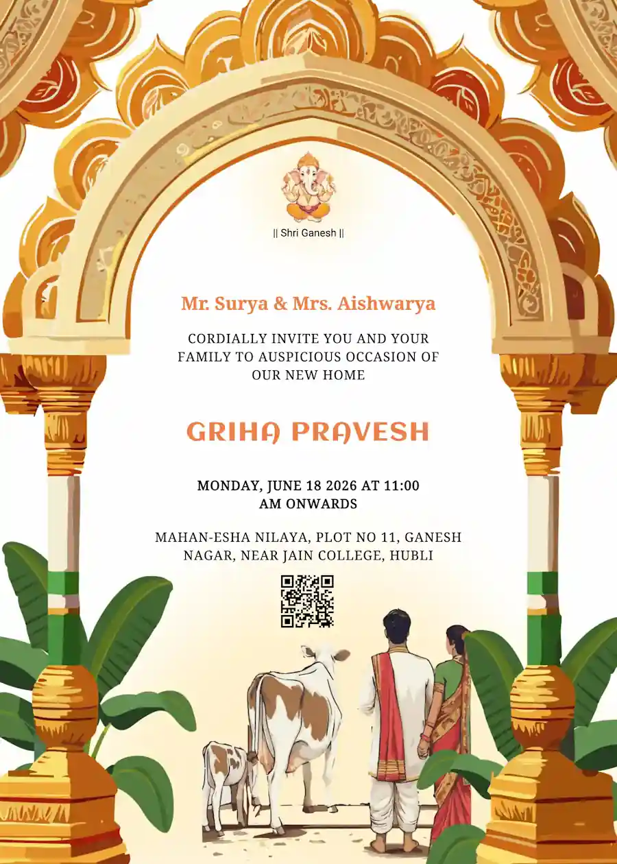 Indian traditional griha pravesh - Housewarming invitation