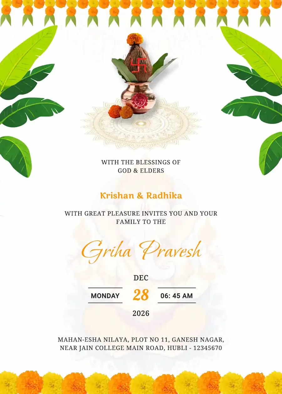 Indian traditional grihapravesh - Housewarming invitation