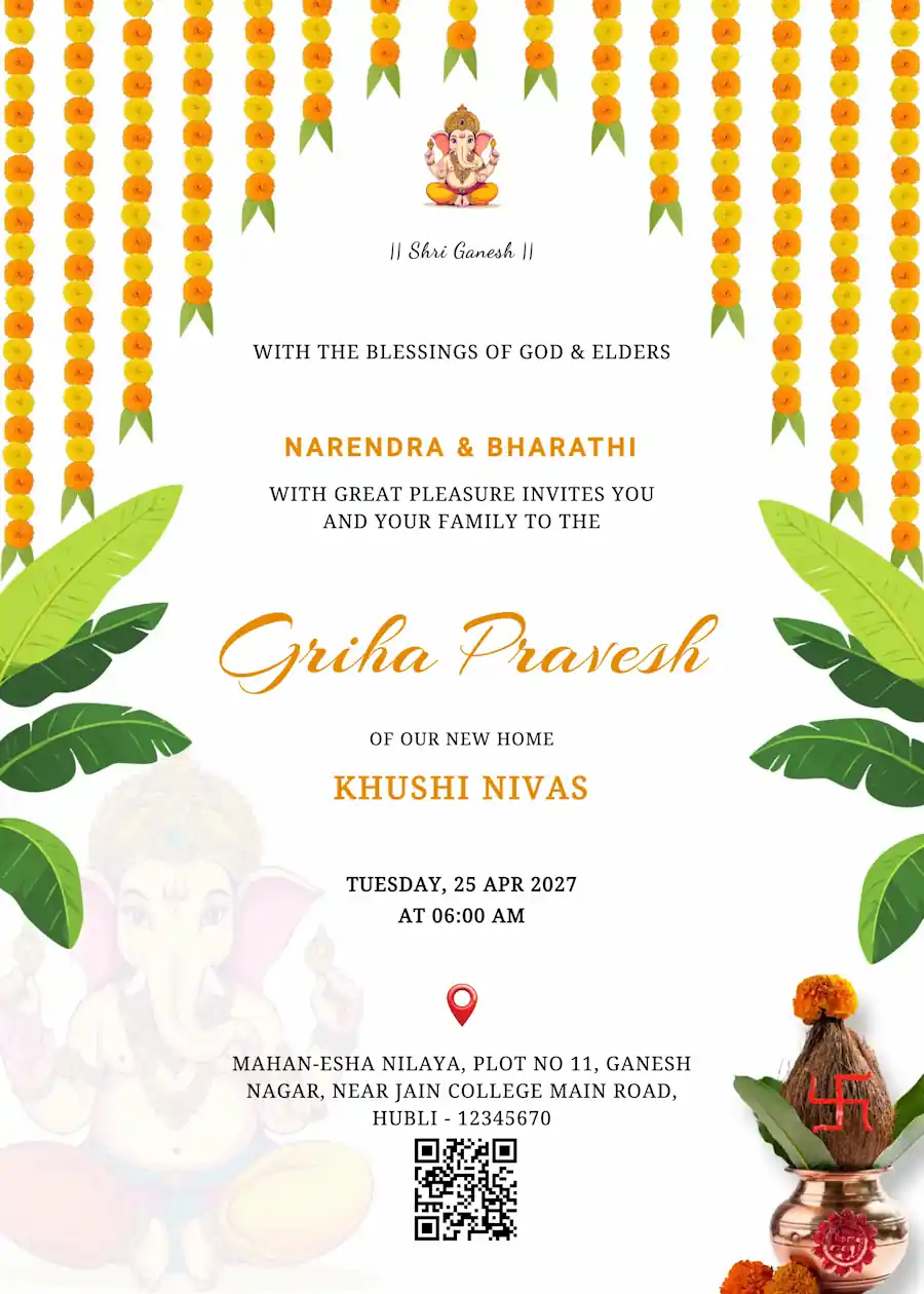 Marigold kalsha - Housewarming invitation