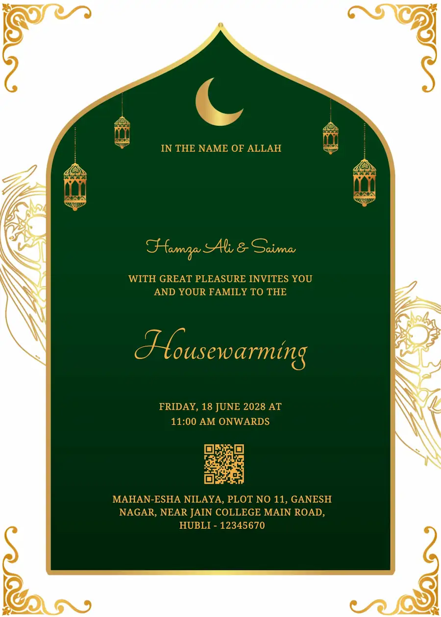 Muslim green and gold - Housewarming invitation template