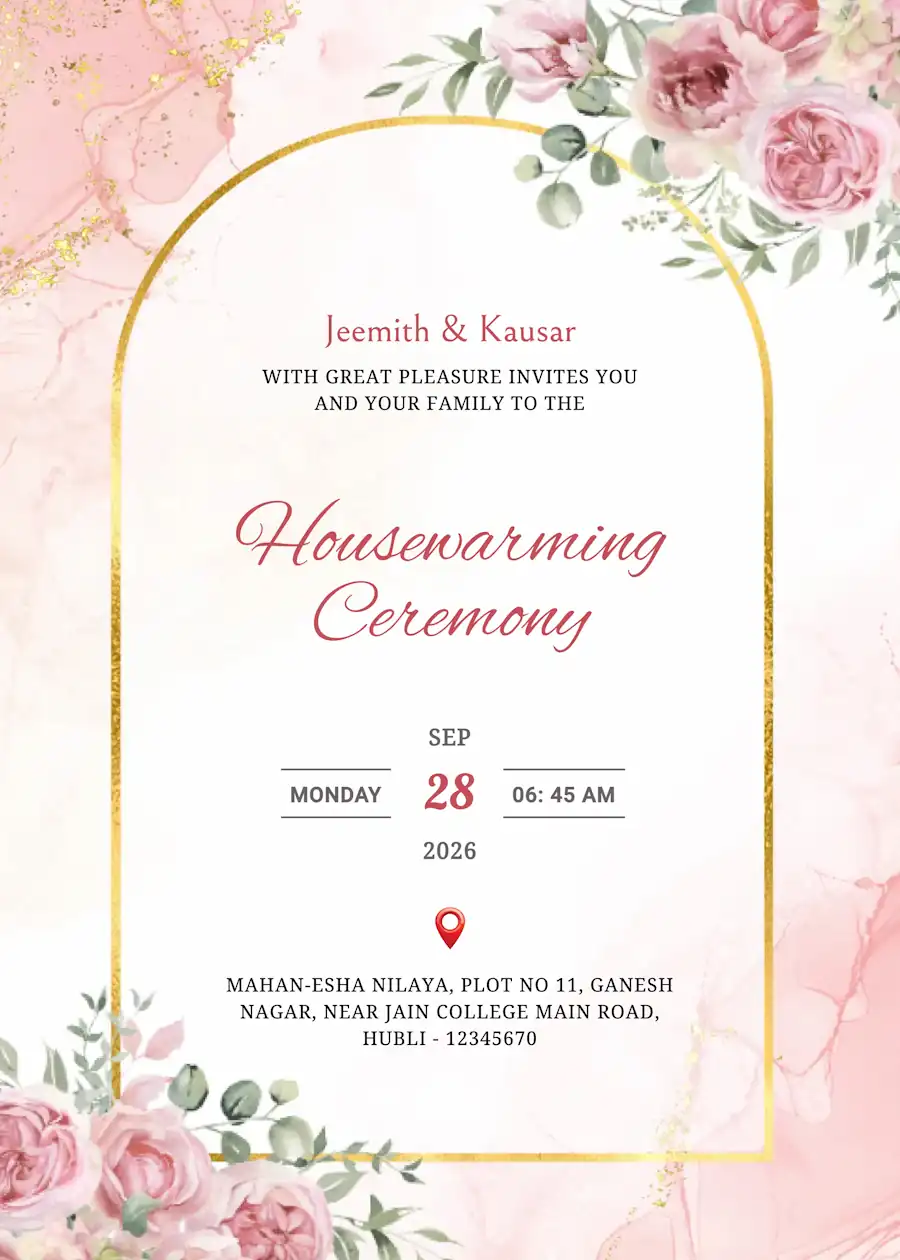 Pink and gold floral - Housewarming invitation