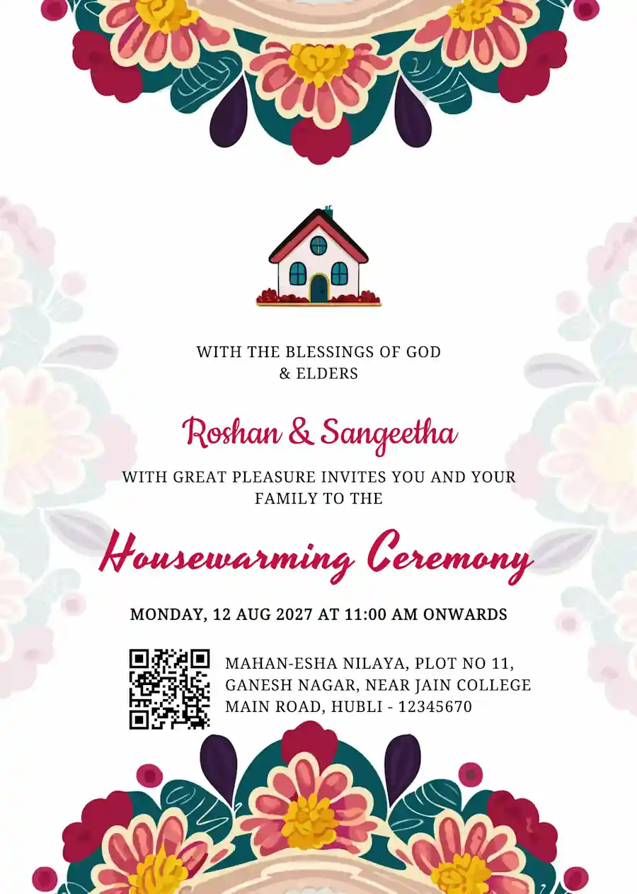 Red modern floral - Housewarming invitation